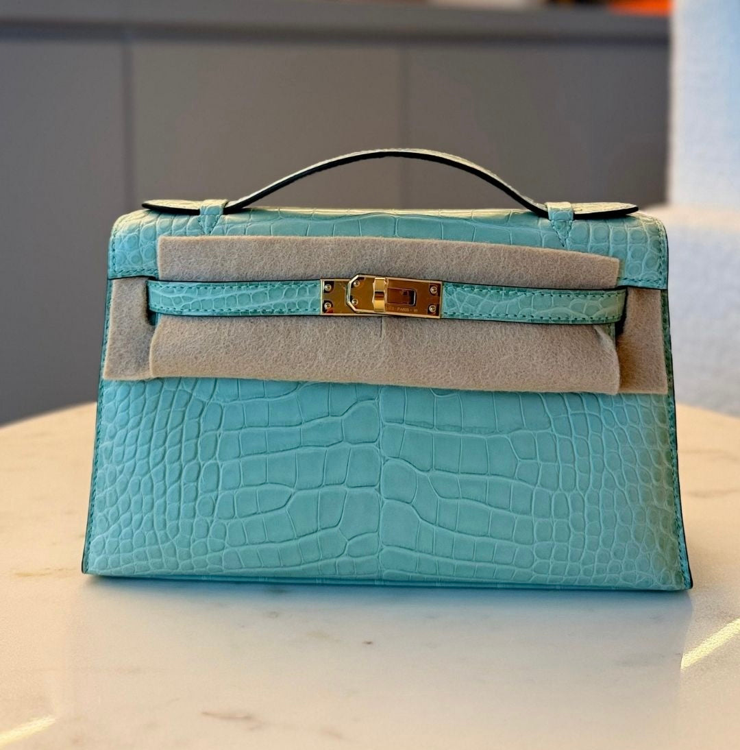 Hermès Kelly Pochette Vert Deau Matte Alligator