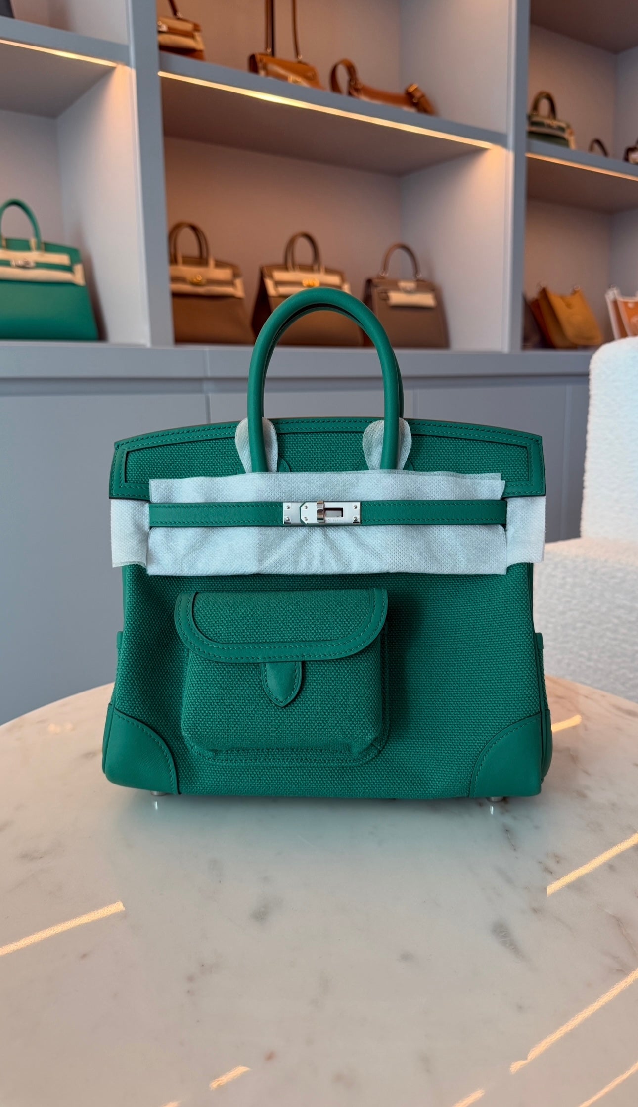 Hermès Birkin 25 Vert Vertigo Toile Canvas with Swift