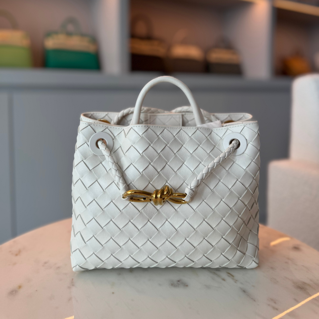 Bottega Veneta Small Andiamo White Woven Leather