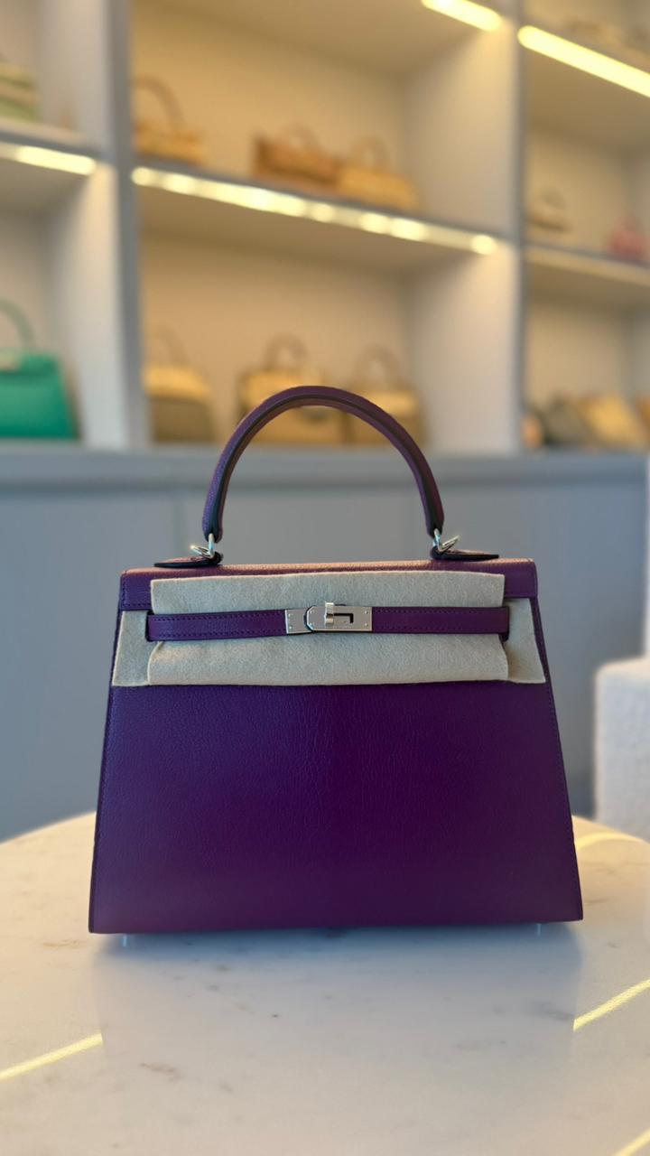 Hermès Kelly 25 Anemone Chèvre Chamkila