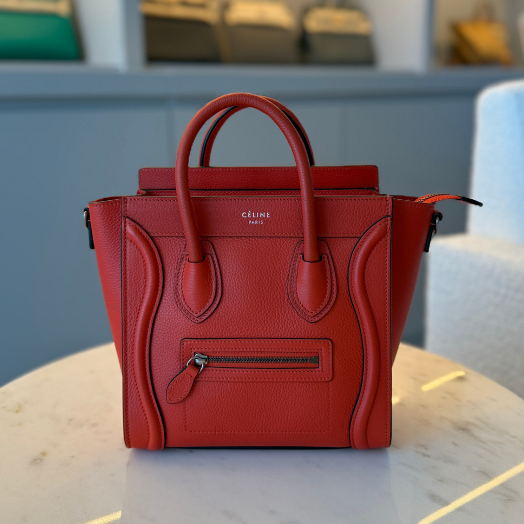 Celine Nano Luggage Small Red Calfskin