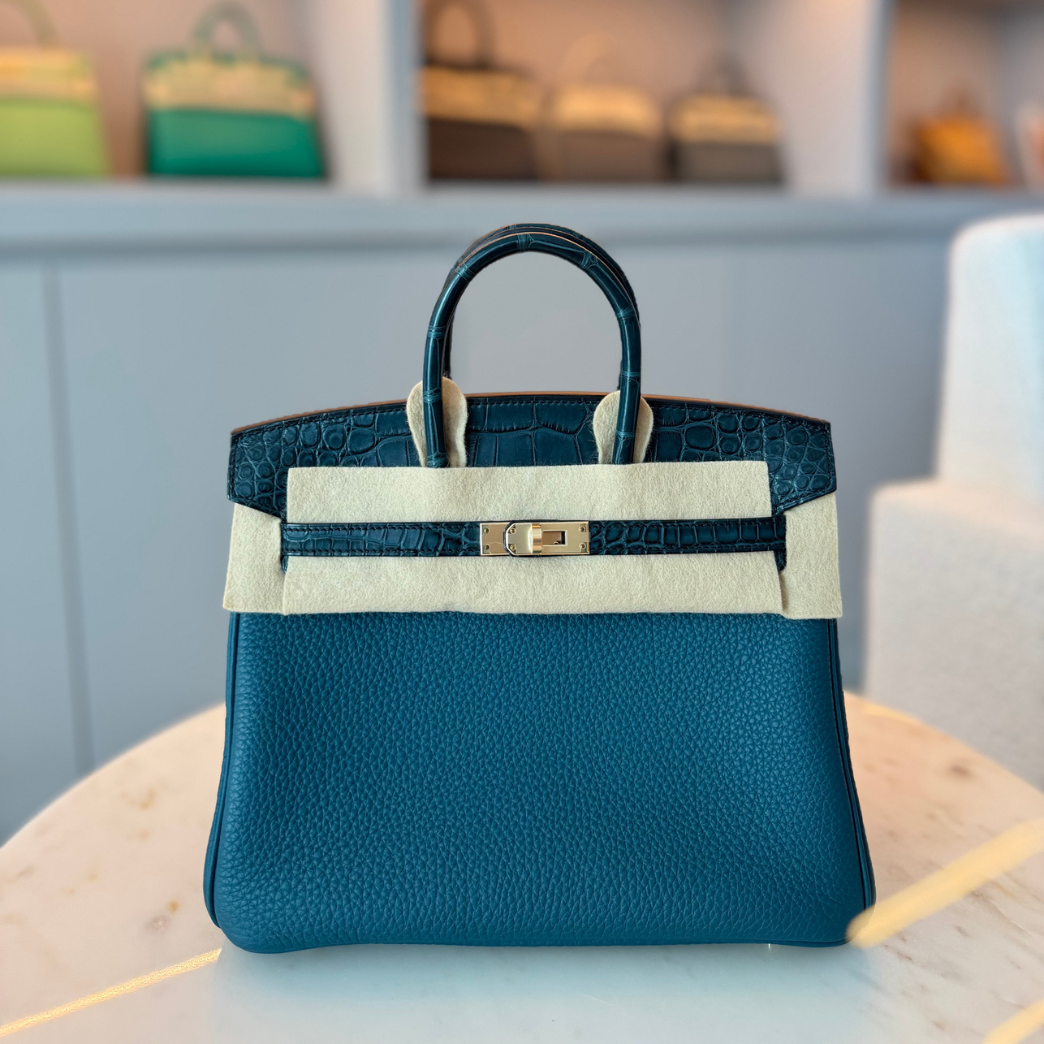 Hermès Birkin 25 Vert Bosphore (Togo) and Vert Rousseau (Matte Alligator) Togo and Alligator