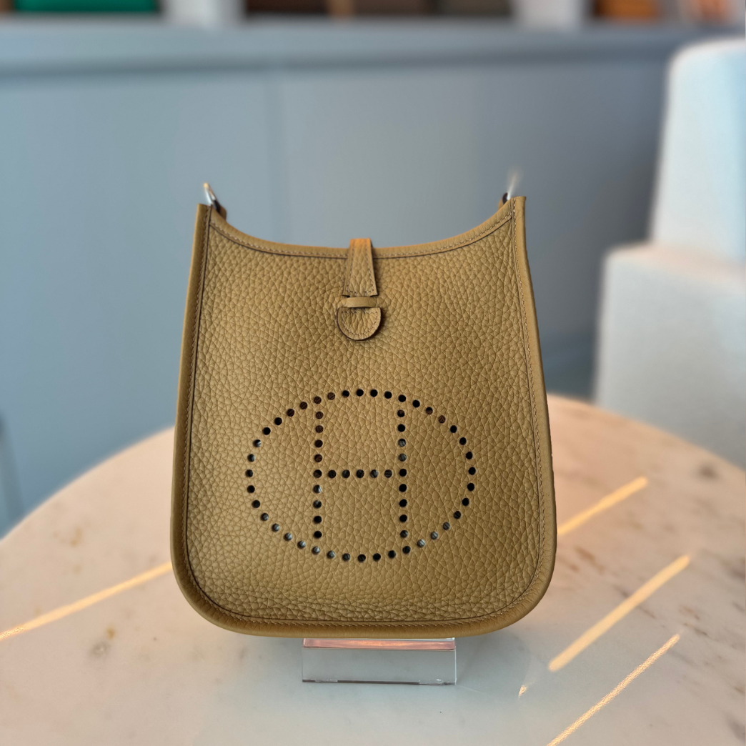 Hermès Evelyn 19 (Mini) Biscuit with Nata Strap Toile Canvas and Swift