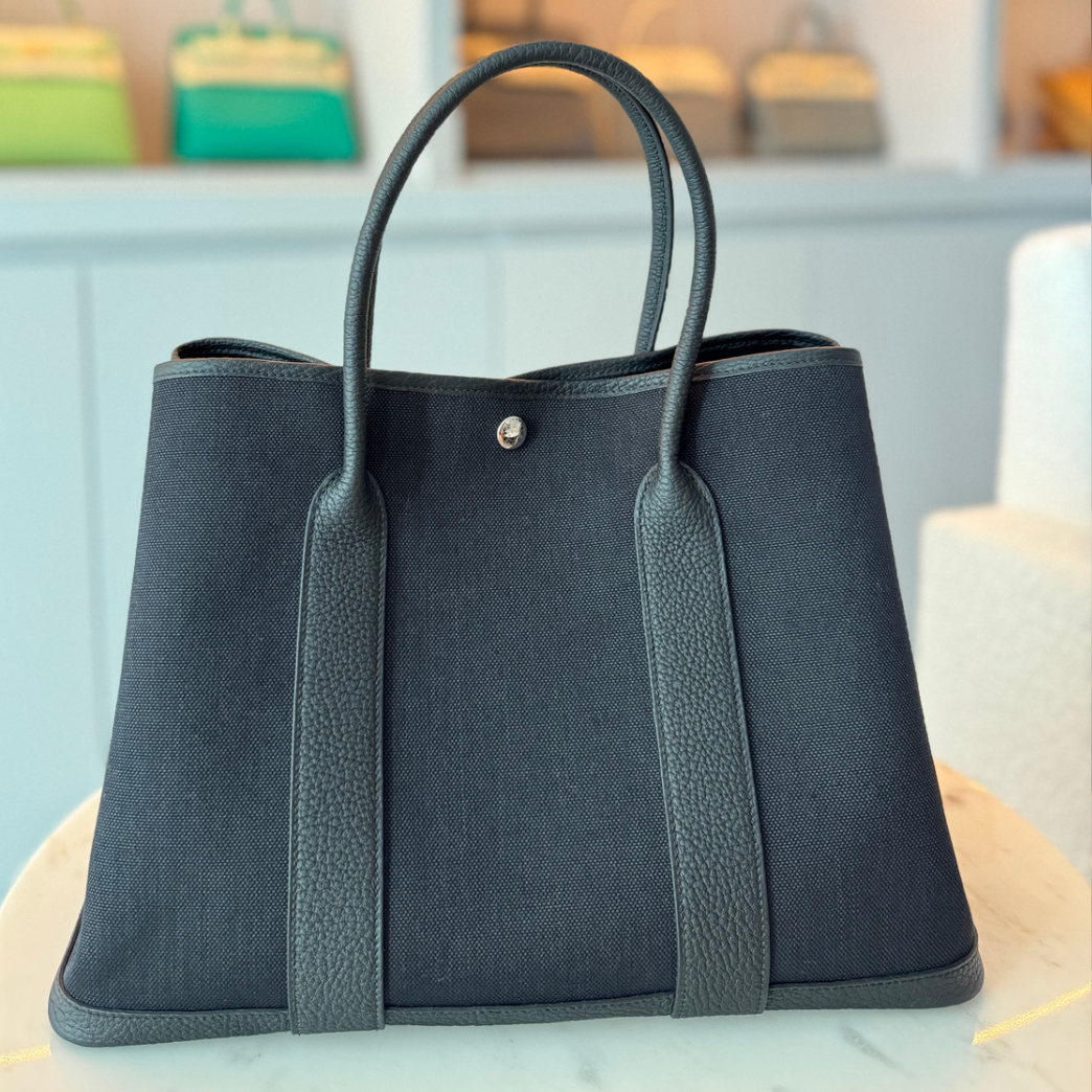 Hermès Garden Party 36 Black Militaire Canvas with Negonda Calfskin