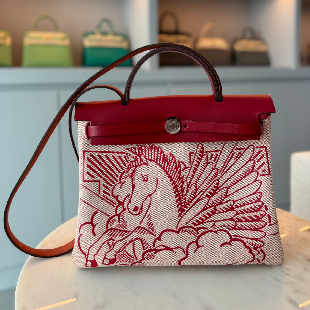 Hermès Herbag 31 Black Rouge Piment Toile Canvas and Swift