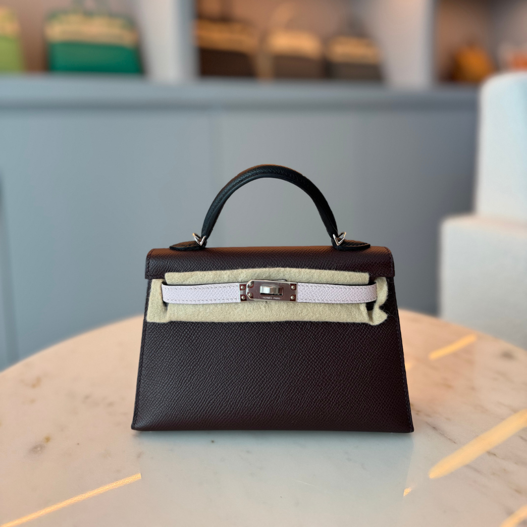 Hermès Kelly 20 Mini Tri Colour Rouge Sellier, Mauve Pale and Black