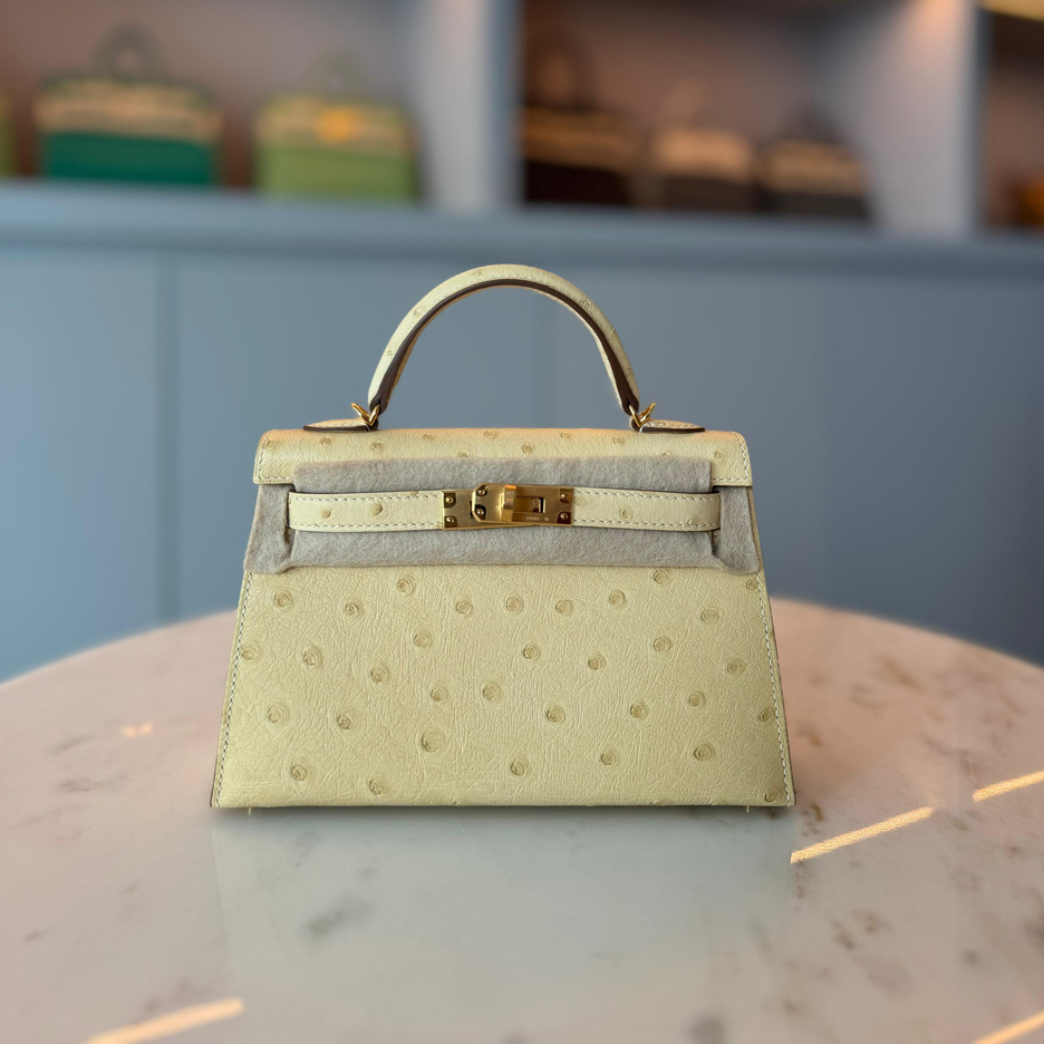 Hermès Kelly 20 Mini Vanilla Ostrich Boreal Leather