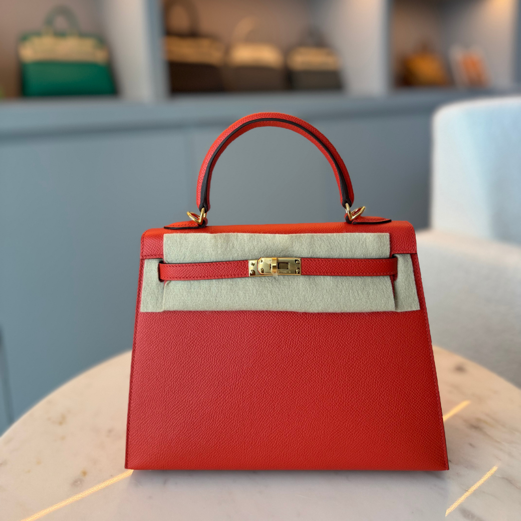Hermès Kelly 25 Rouge Pivoine with Rose Mexico Interior Epsom