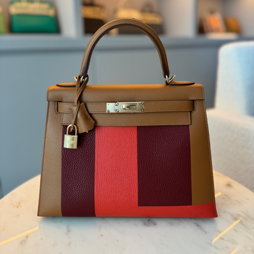 Hermès Kelly 28 Gold, Rouge H, Capucine Epsom, Togo, Chevre