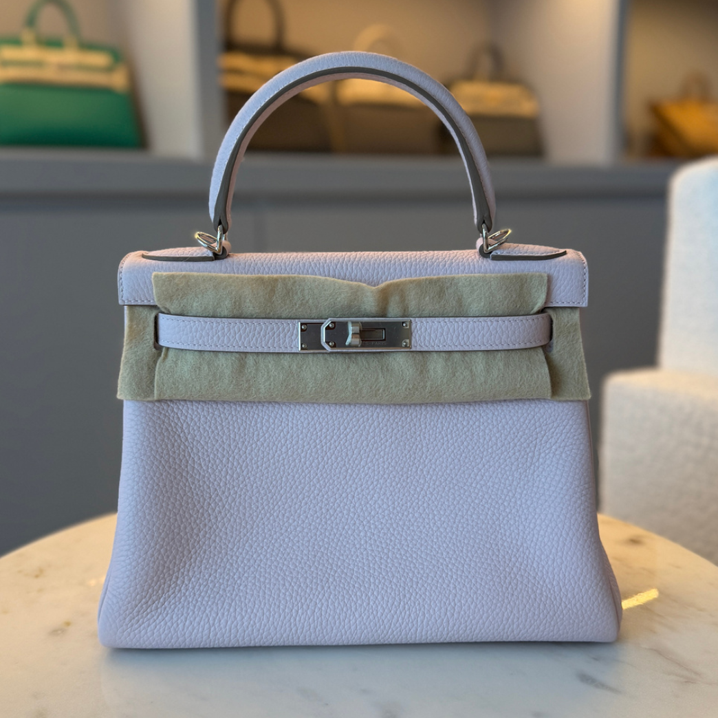 Hermès Kelly 28 Mauve Pale Tourillon Clemence