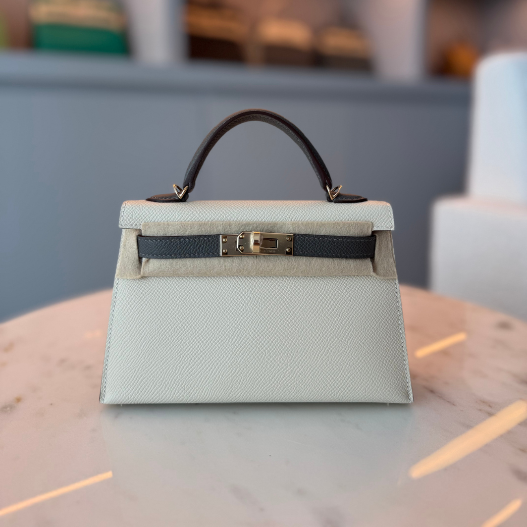 Hermès Kelly HSS (Special Order) 20 Mini Gris Platine x Craie Epsom