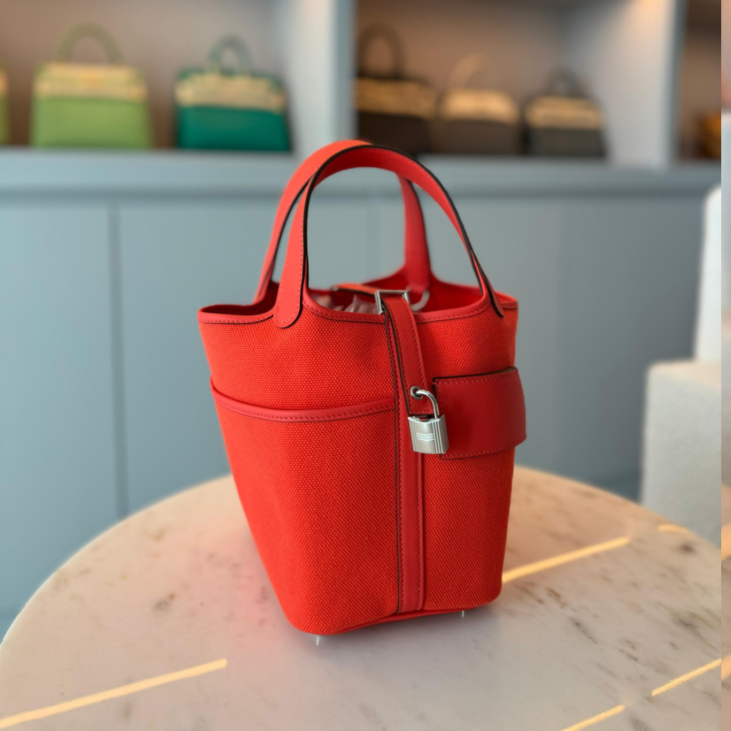 Hermès Picotin 18 Orange Field Canvas and Swift